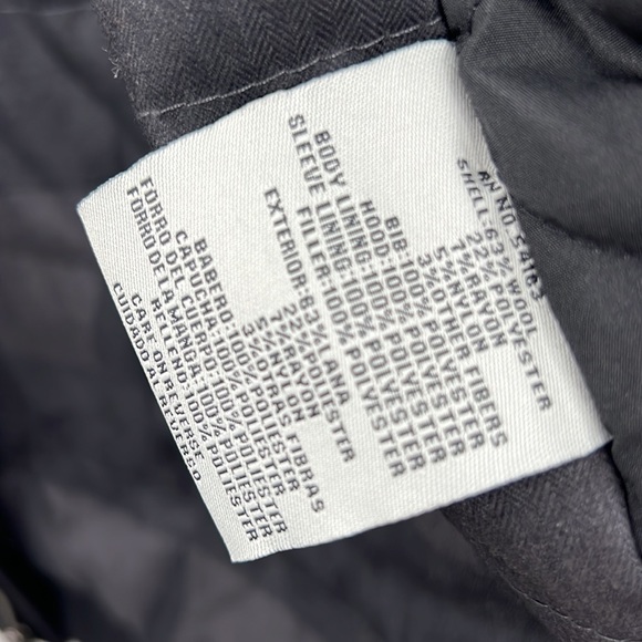 Levi’s Wool Double Zip Hooded Coat Black Gray Quilted W/Pockets Cinch Hood Large - Picture 11 of 14